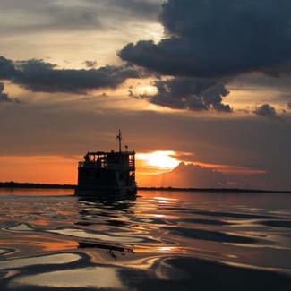 Ship in the sunset light