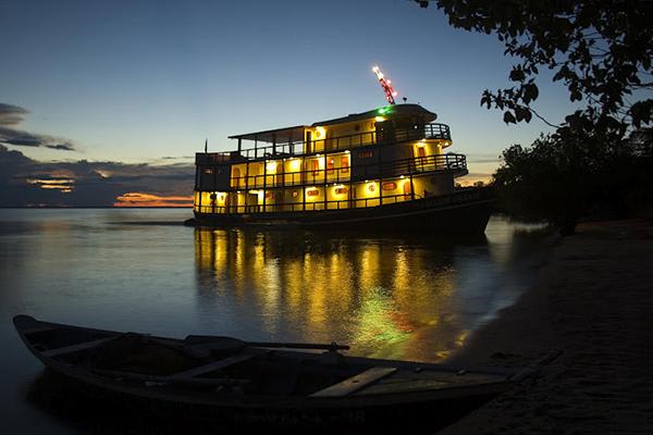 Amazon Dream's 6-Day Tapajos Cruise Itinerary Day Four - Cruise at night.