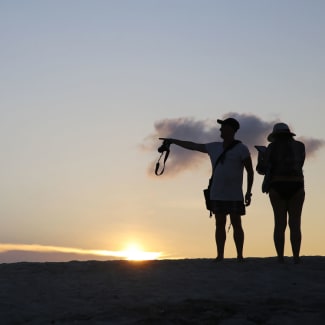 People on the beach at sunset